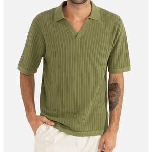 NEW RHYTHM. relaxed knit short sleeve polo in sage